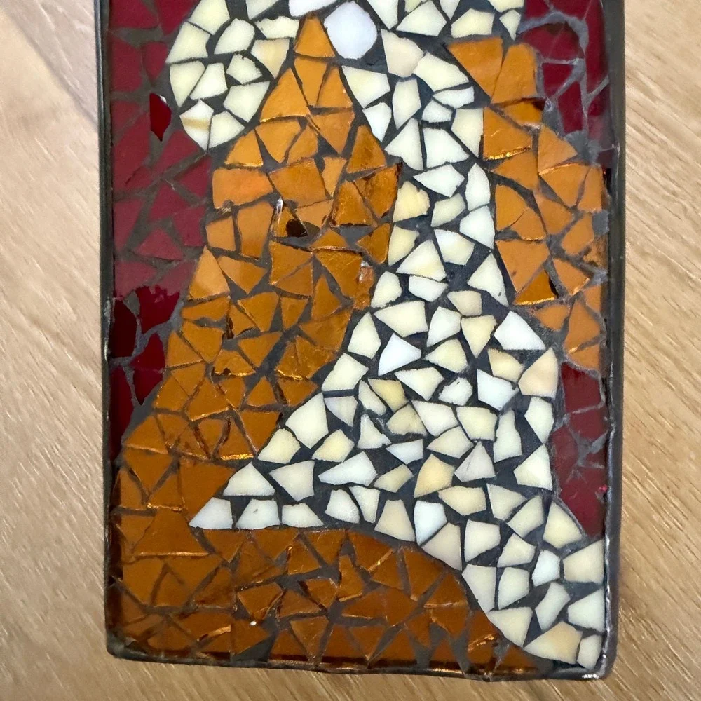 Stained Glass Mosaic Angel Luminary Votive Rectangular Religious Multi-Color